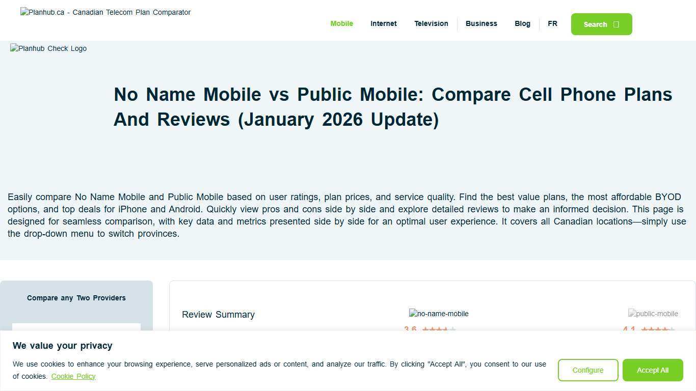 No Name Mobile vs Public Mobile 2026: Who has the best phone plans?